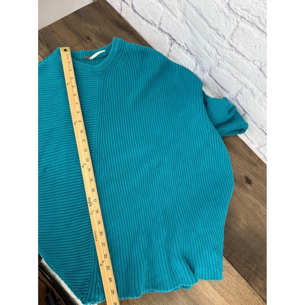 Free People Downtown Teal Ribbed Asymetrical Oversized Dolman Sleeve Sweater S - Picture 9 of 9